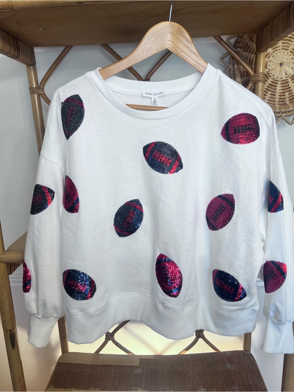 White Sequin Polka Dot Sweatshirt - Pink/Navy football red and navy